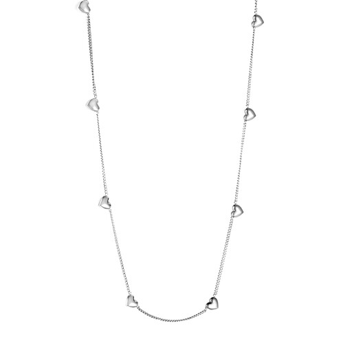 Silver Tone Stainless Steel Heart Station Necklace