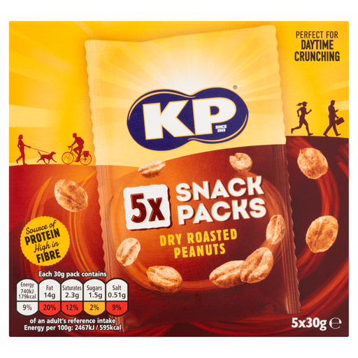 KP Snacks Dry Roasted Peanuts, 5 × 30g packs
