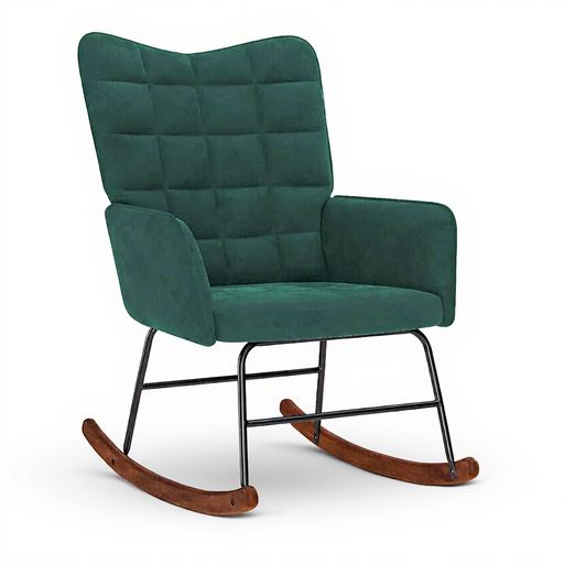 vidaXL Rocking Chair Velvet - Dark Green, 61 x 78 x 98 cm