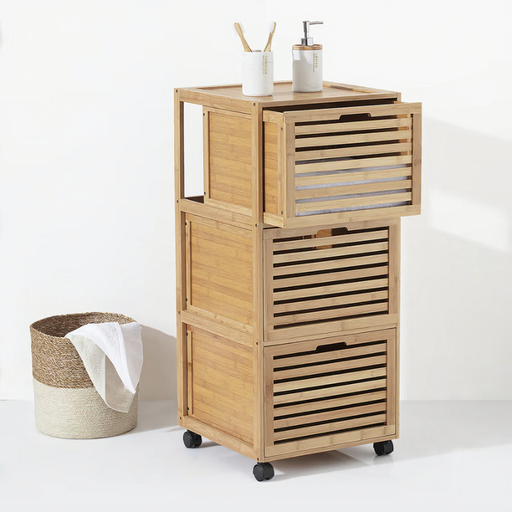Sicela 3-drawer bamboo unit on castors