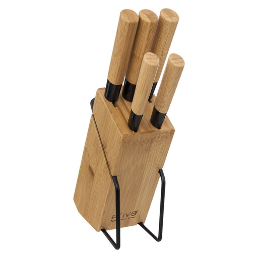 5-Piece Knife Set With Black Bamboo Stand
