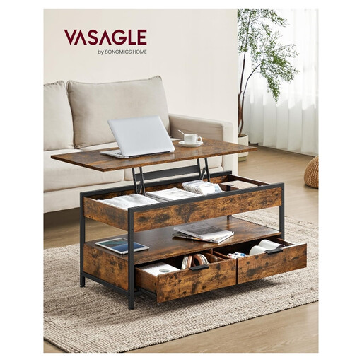 VASAGLE Couchtisch höhenverstellbar in rustikalem Braun