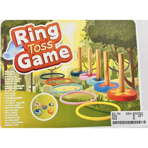 Ring Toss Game Wooden Set - Pinewood, 5 Target Stands, 5 Plastic Rings