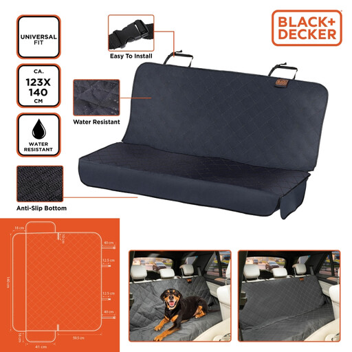 BLACK+DECKER Car Back Seat Protector, 123 × 140 cm, Waterproof, Non-Slip, Universal Fit, for Pets.