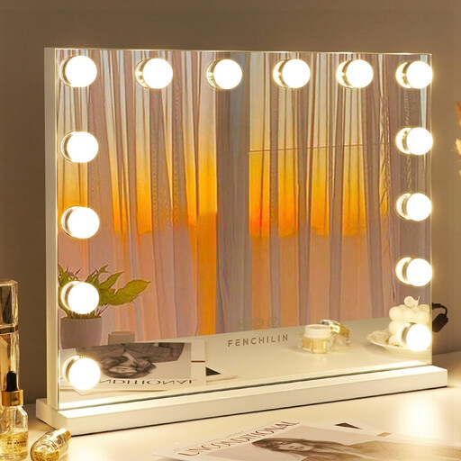FENCHILIN Hollywood Light Mirror - 14 Bulbs, White, 42 x 50 cm