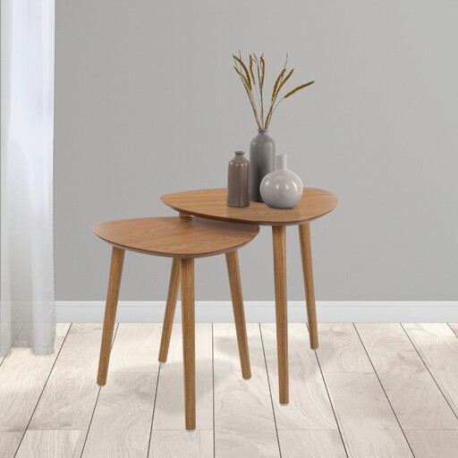 H&S Set of 2 Modern, Decorative Coffee Tables in Wooden Color