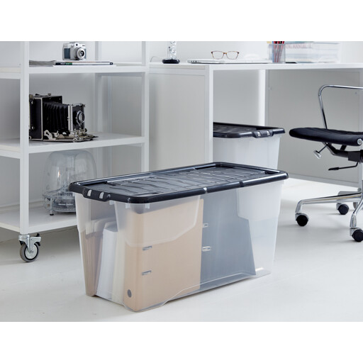 Strata Curve Storage Box & Lid 100L Clear/Black