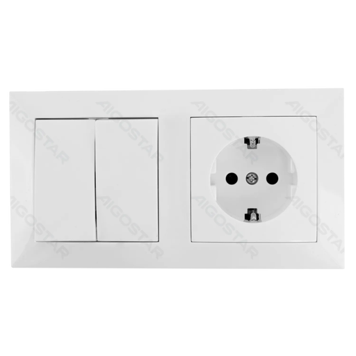 Aigostar Wall Switch Sockets, 2-Gang Combination, Schuko Socket and 2-Gang 1-Way Switch, Flush Mounted, White, PC