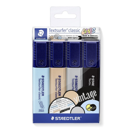 STAEDTLER Textsurer Classic Set of 4 Chisel Tip (1-5mm) Highlighters in Vintage Colors