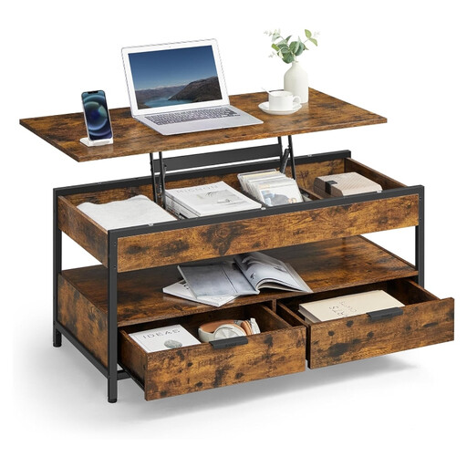 VASAGLE Lift Top Salontafel, Rustiek Bruin