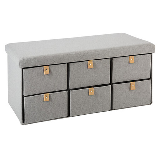6-Drawer Suede Double Fold Ottoman, Gray-Green