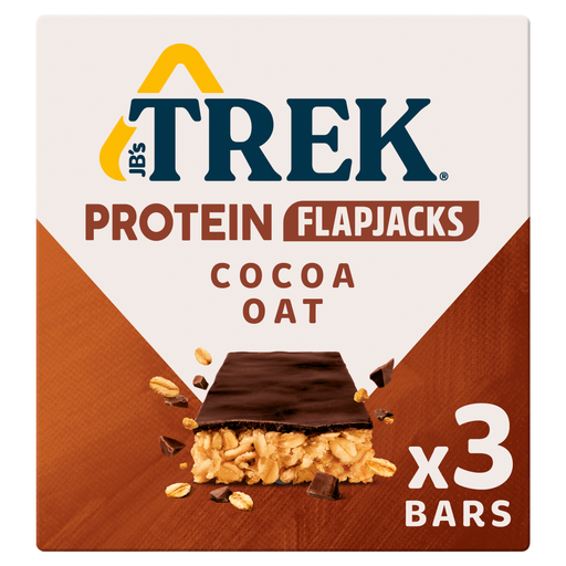 TREK Cocoa Oat Protein Flapjacks, pack of three 50g flapjacks