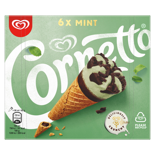 Cornetto Mint ice-cream cones, six 90ml portions