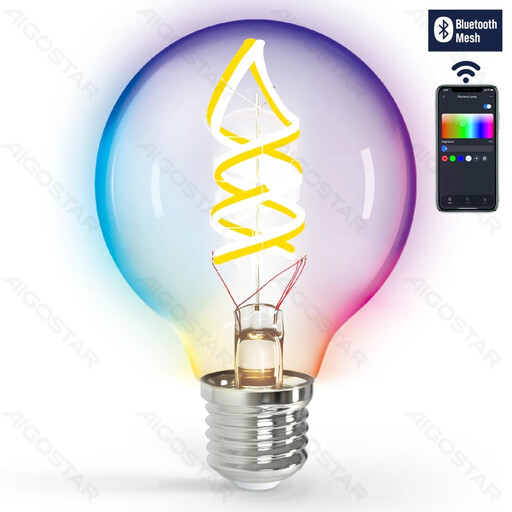 Aigostar Bluetooth Mesh Smart Filament Bulb G95 4.9W RGBW