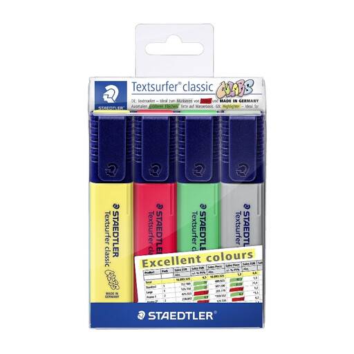 STAEDTLER Textsurfer Classic Highlighter, 4 Colours, 364 CWP4-X