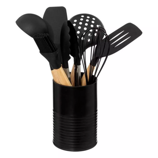 5five Simply Smart black metal utensil holder with 7 accessories