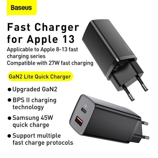 Baseus GaN2 Lite Quick ChargerC+U 65W EU Black