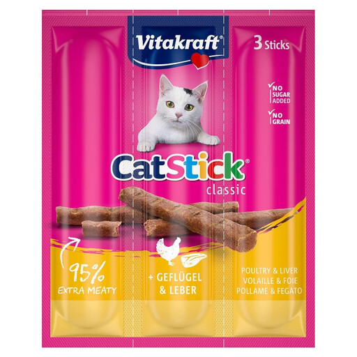Vitakraft Cat Snack Cat-Stick Mini, Poultry & Liver, 3 x 6 g
