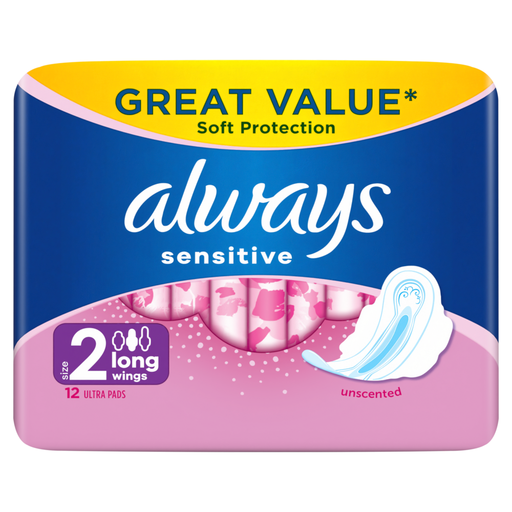 Always Sensitive Long Ultra Size 2 Sanitary Towels Wings 12 Pads