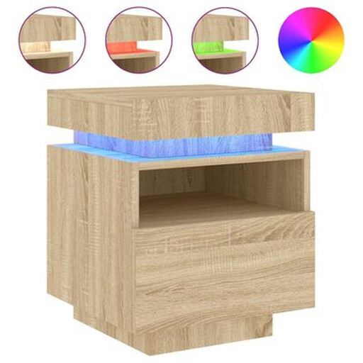 vidaXL Nightstand with LED Lighting, Sonoma Oak