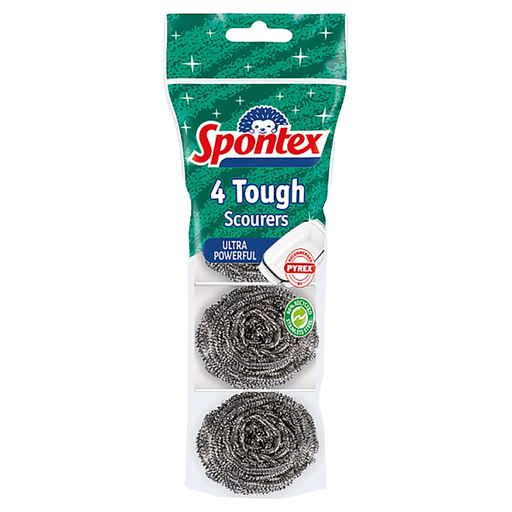 Spontex Tough Steel 金属钢丝球，每包 4 个