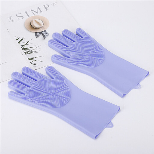 Silicone dishwashing gloves, durable, wear-resistant, waterproof rubber gloves purple purple