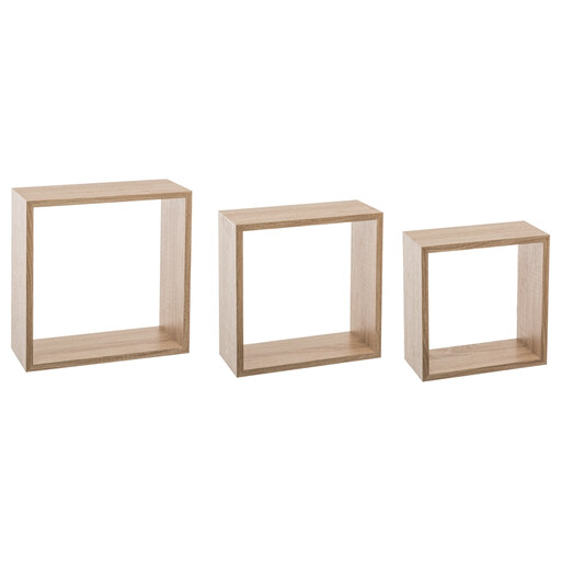 JJA Set of 3 Cube Wall Shelves, Engineered Wood, Natural Oak