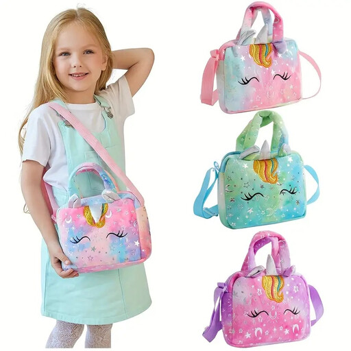 Cute Unicorn Corduroy Shoulder Bag in Pink