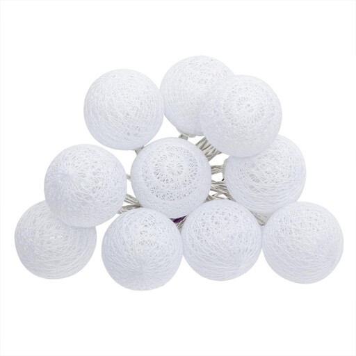 Guirlande LED à piles Atmosphera avec 10 boules en coton blanc de 6 cm de diamètre