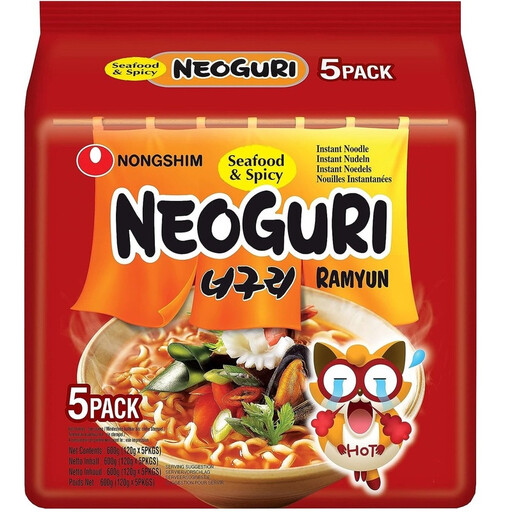NONGSHIM Neoguri Spicy Seafood Udon Noodles, multipack of 5 × 120 g