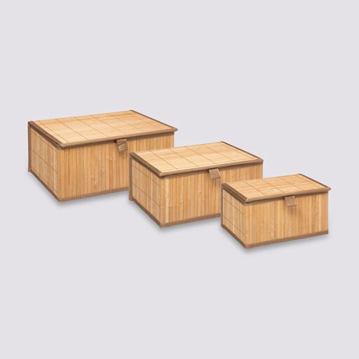 5five Set of 3 Rectangular Natural Bamboo Boxes