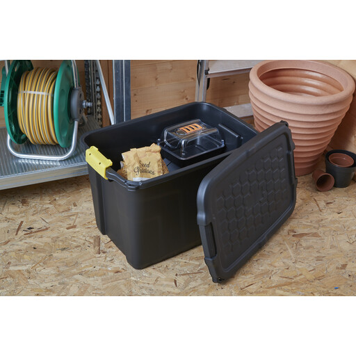 Strata 60L Heavy Duty Box with Lid-Black/Yellow