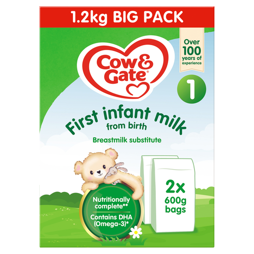 Cow & Gate First Infant Milk from Birth, two 600g tins