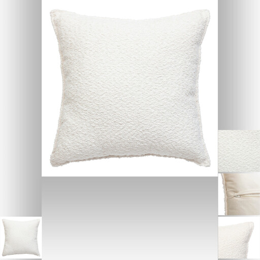Coussin carré ivoire effet bouclé et dos en velours