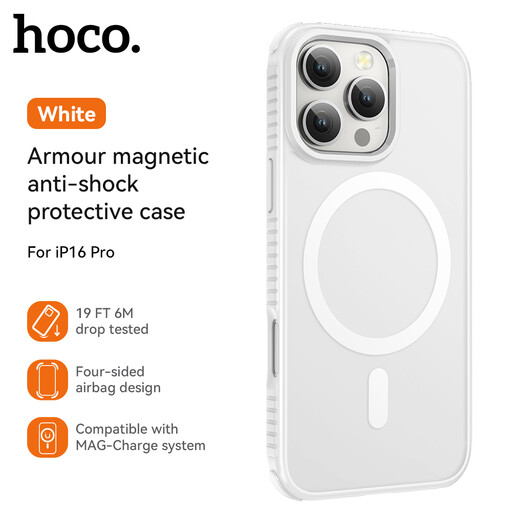 HOCO Armour magnetic anti-shock protective case in White for iPhone 16 Pro Max