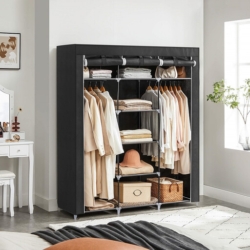 SONGMICS Stoffschrank mit Kleiderstange und Regalen