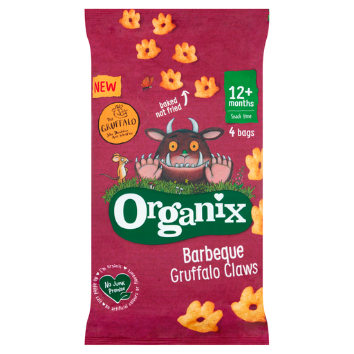 Organix Barbeque Gruffalo Claws toddler corn puffs, 12+ months, four 15g bags