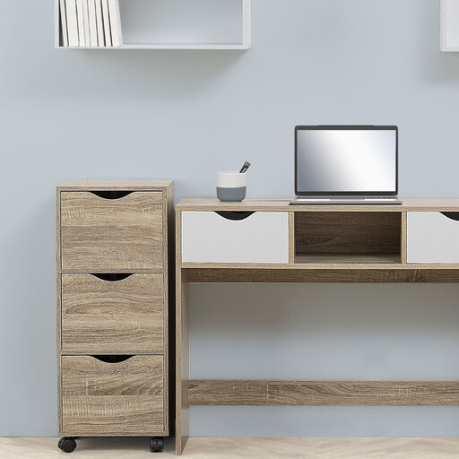 Natural 3-drawer storage unit on castors