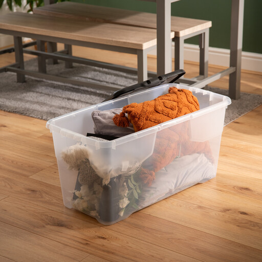 Strata 80L Curve Box with Lid-Clear/Black Lid
