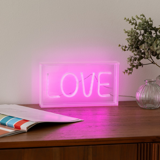 LOVE LED Neon Table Lamp, Pink