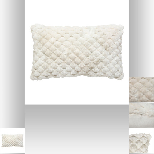 Coussin rectangulaire en fausse fourrure beige