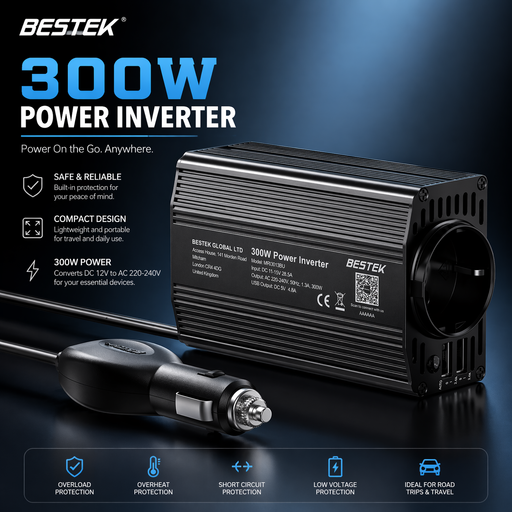 BESTEK 300W Power Inverter 12V to 230V