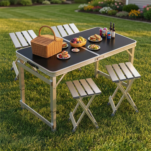 Huacan Folding Table Outdoor Night Market Stall Push Portable Folding Table and Chair 1 set