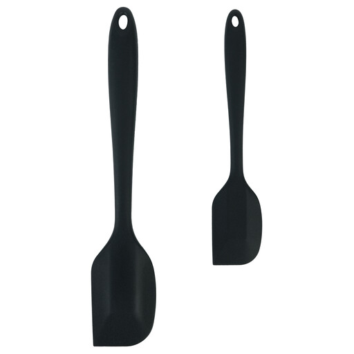 A grey silicone spatula and spoonula on a white background