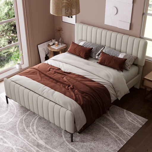 Doppelbett 180x200 cm mit verstellbarem Kopfteil in Grau-Beige
