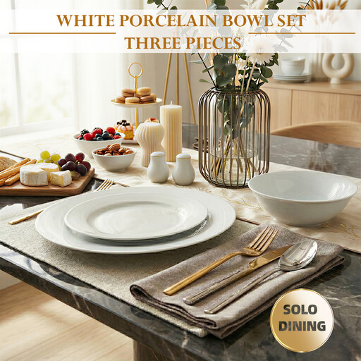 Classic Round 3-Piece White Ceramic Dinner Set
