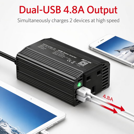 BESTEK 300W Car Power Inverter, 12V to 230V/240V AC, UK 3-Pin Type G Plug & Dual USB