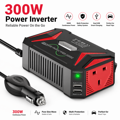 BESTEK 300W Pure Sine Wave Car Inverter with Dual 4.8A USB Ports