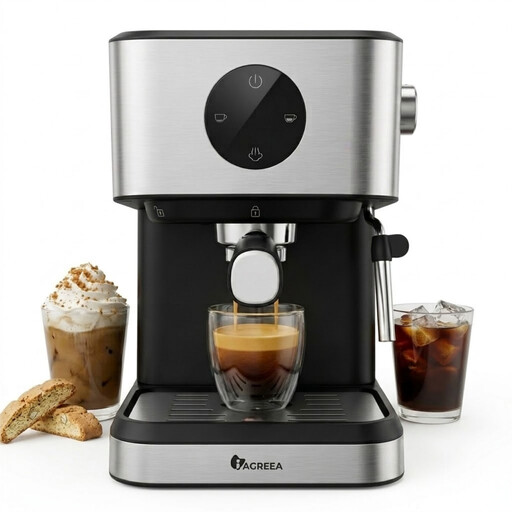 IAGREEA Machine à Espresso 20&nbsp;bars, avec Mousseur à Lait Vapeur