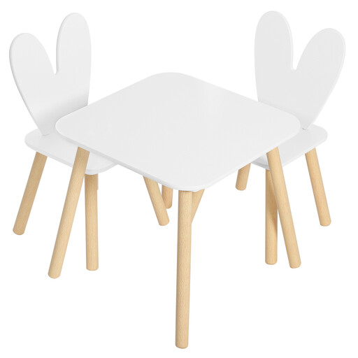 Woltu Kindertisch & 2 Stühle Set mit Hasenohren-Rückenlehne